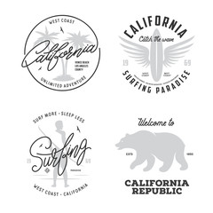 California related t-shirt vintage style graphics set. Vector illustration.
