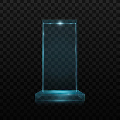 Glass shining trophy. Isolated on black transparent background. Vector illustration, eps 10.
