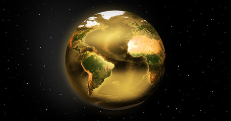 golden planet earth in space 3d render. Elements of this image furnished by NASA.