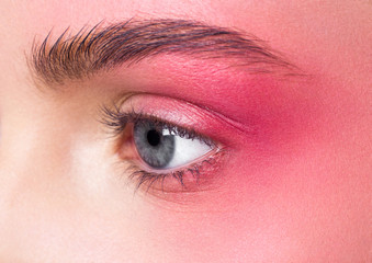 Obraz premium Beauty makeup pink eyes close up retouched skin