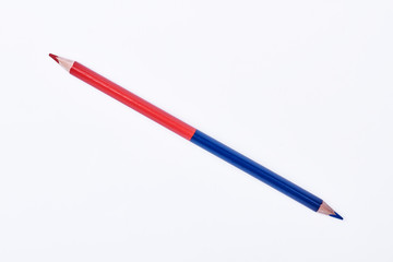 Double sided colored pencil. Red and blue pencil isolated.