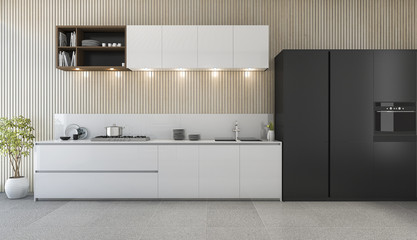 3d rendering modern kitchen counter with white and black design