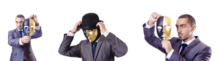 Businessman with mask in hypocrisy concept