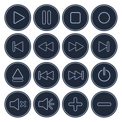 Player buttons set media icons. Vector.