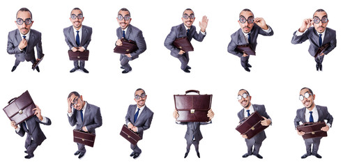 Funny nerd businessman isolated on white