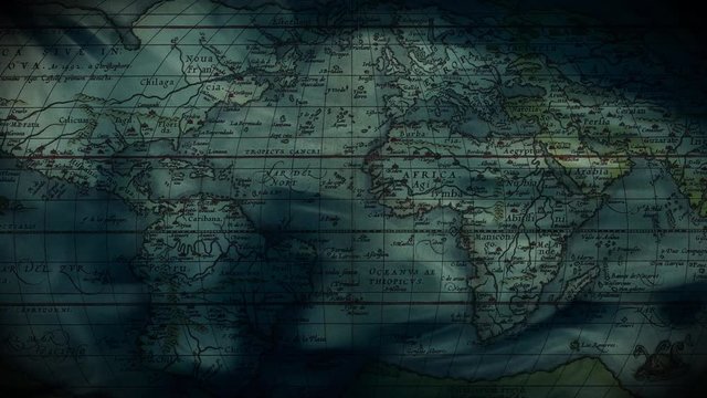 Old Pirate Style Map of the World with Underwater Ripple Effect