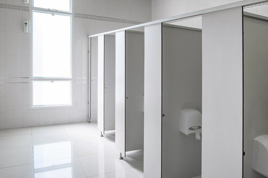 Clean men public toilet room empty, interior design..