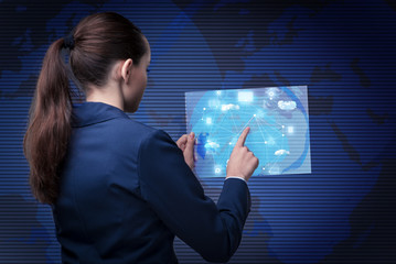 Woman with tablet in cloud computing concept