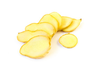 Fresh ginger slice on white background,raw material for cooking