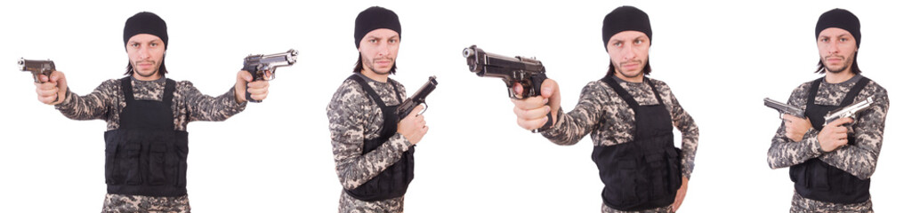 Fototapeta premium Soldier with gun isolated on white