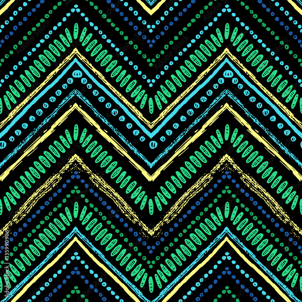 Wall mural Stripes bright tribal seamless pattern with zigzag