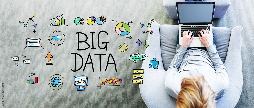 Wall mural big data text with man