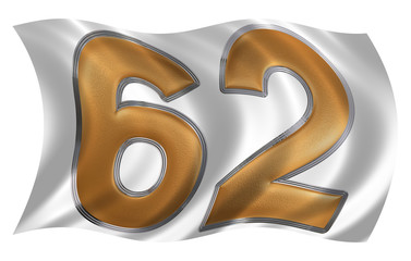 In the wind fluttering the flag with numeral 62, sixty two, isol