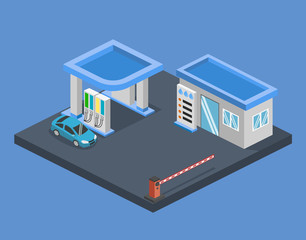 Isometric flat 3D concept vector gas station, gasoline, petrol station