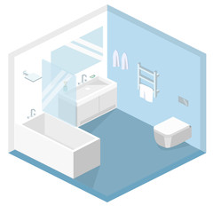 Isometric flat 3D concept vector interior of bathroom inside