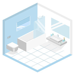 Isometric flat 3D concept vector interior of bathroom inside