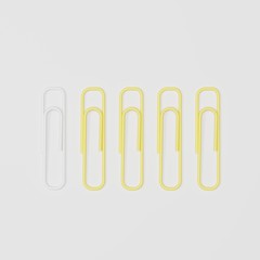 outstanding white clip and yellow clips on white background for copy space. minimal concept.