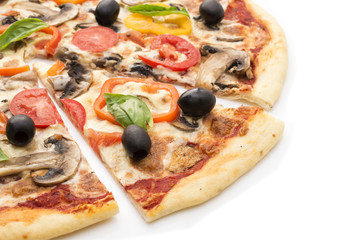 Pizza with ham, pepper and olives