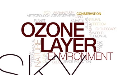 Ozone layer animated word cloud, text design animation. Kinetic typography.