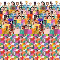 Festival. Colorful endless pattern with people of different ages, races and nationalities and bright quilt. Can be used for wrapping, poster, card, invitation, placard, brochure, flyer, websites - 1.