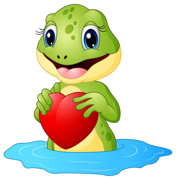Cartoon frog holding a heart