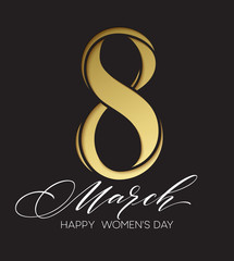Fototapeta premium 8 March celebration with eight symbol made of gold sparkling glitters. Womens Day concept design. Vector illustration