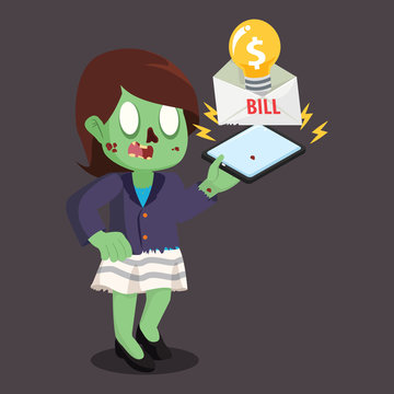 Zombie Businesswoman Paying The Electric Bill