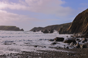 Fototapeta na wymiar St David's Channel meets the Pembrokeshire Coast