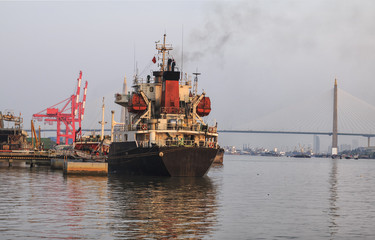 Cargo ship in the harbor 