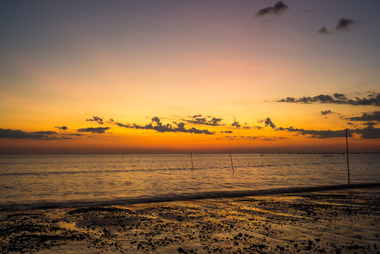 Beautiful sky with sunset at the beach © sujadn