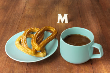 Traditional Spanish churros dessert in retro style