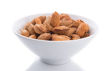 Almonds nut with shell isolated on white