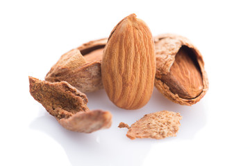 Almonds nut with shell isolated on white