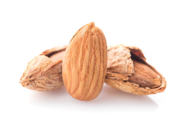 Almonds nut with shell isolated on white