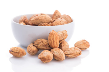 Almonds nut with shell isolated on white