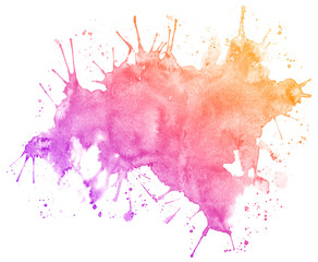 Abstract purple watercolor on white background.The color splashing on the paper.It is a hand drawn.
