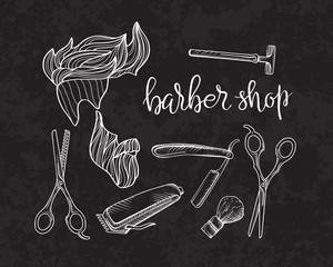Composition of the set icons for the Barber shop. Vector elements your web design