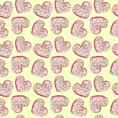 Muurstickers Розовое акварельное сердце из кусочков на желтом фоне © danysharipova