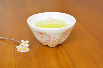 Green tea and cherry blossoms