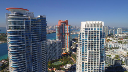 Fototapeta na wymiar Aerial photo of highrise towers in Miami Beach FL
