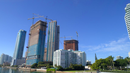 Obraz premium Stock photo of highrise construction sites at Edgewater Miami Florida