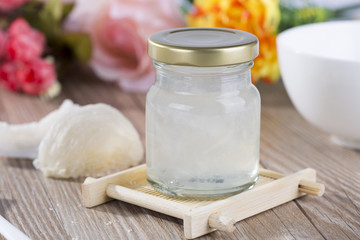 Useing  modern technology for processing the products of edible bird's nestEdible Birdnest in transparent glass bottle