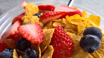 Close Up of Corn Flakes and Berries