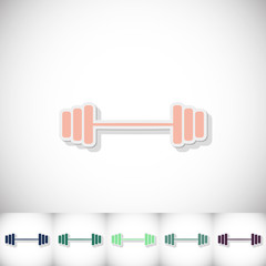 Athletic barbell. Flat sticker with shadow on white background