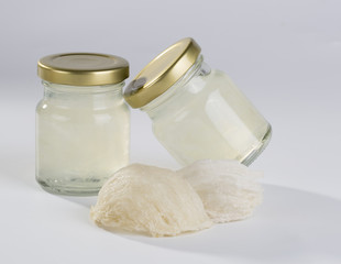Useing  modern technology for processing the products of edible bird's nestEdible Birdnest in transparent glass bottle