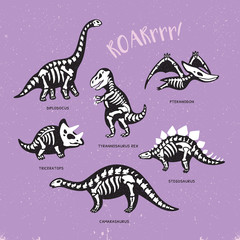 Adorable card with funny dinosaur skeletons in cartoon style © penguin_house