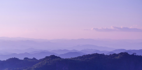 Sunrise sky and misty layer mountain in the morning at sri nan national park thailand