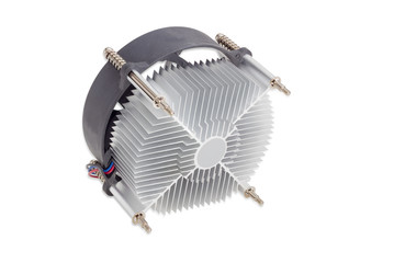 Active CPU heatsink with fan on a light background
