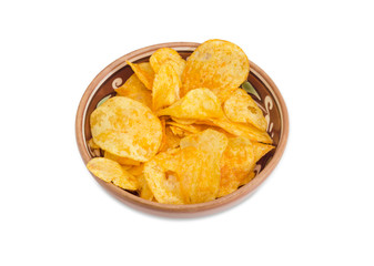 Potato chip flavored paprika in the ceramic bowl