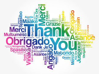 Thank You Word Cloud background, all languages, multilingual for education or thanksgiving day